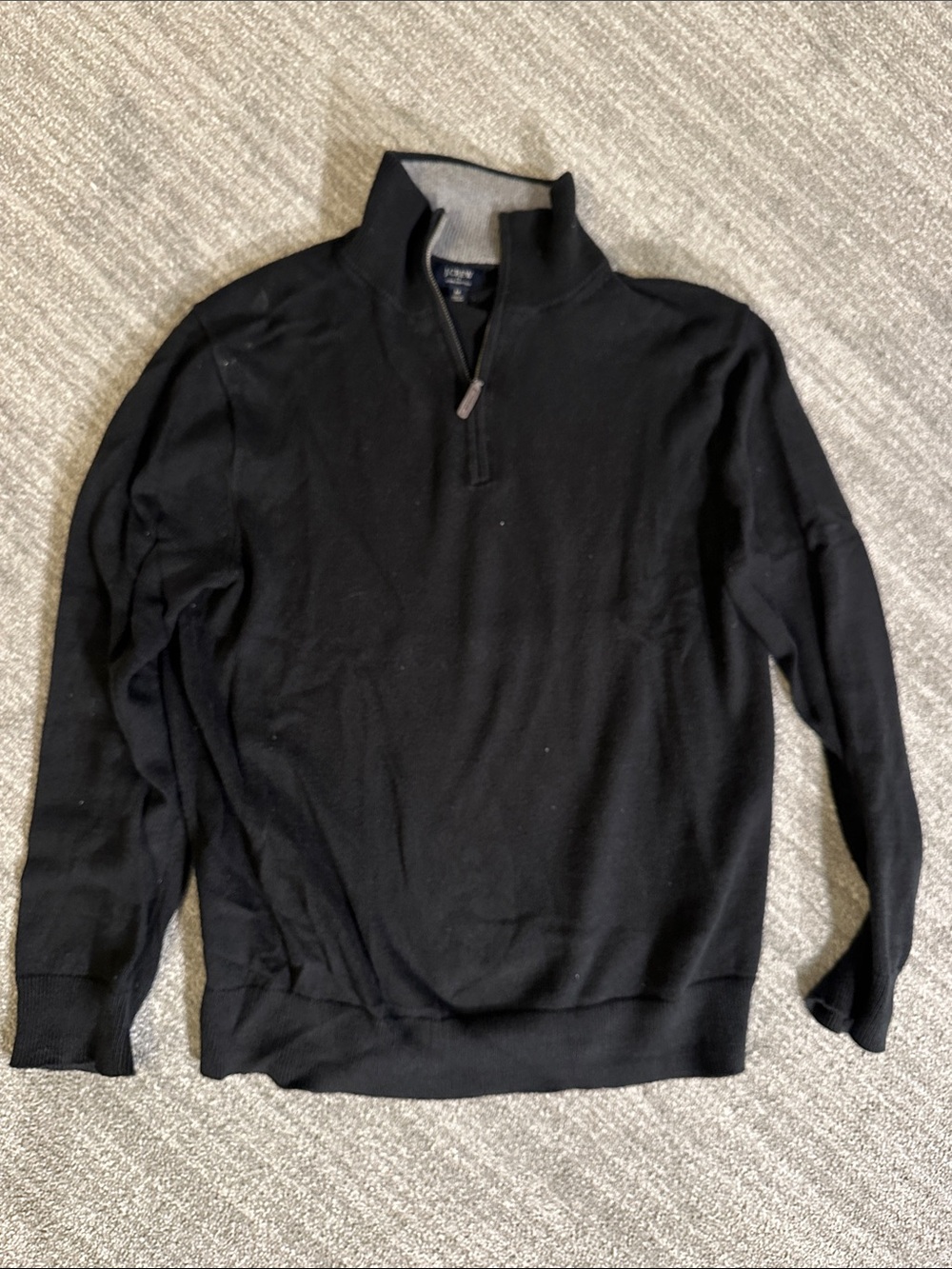 J. Crew Men's Black Half-Zip Sweater with Contrast Collar